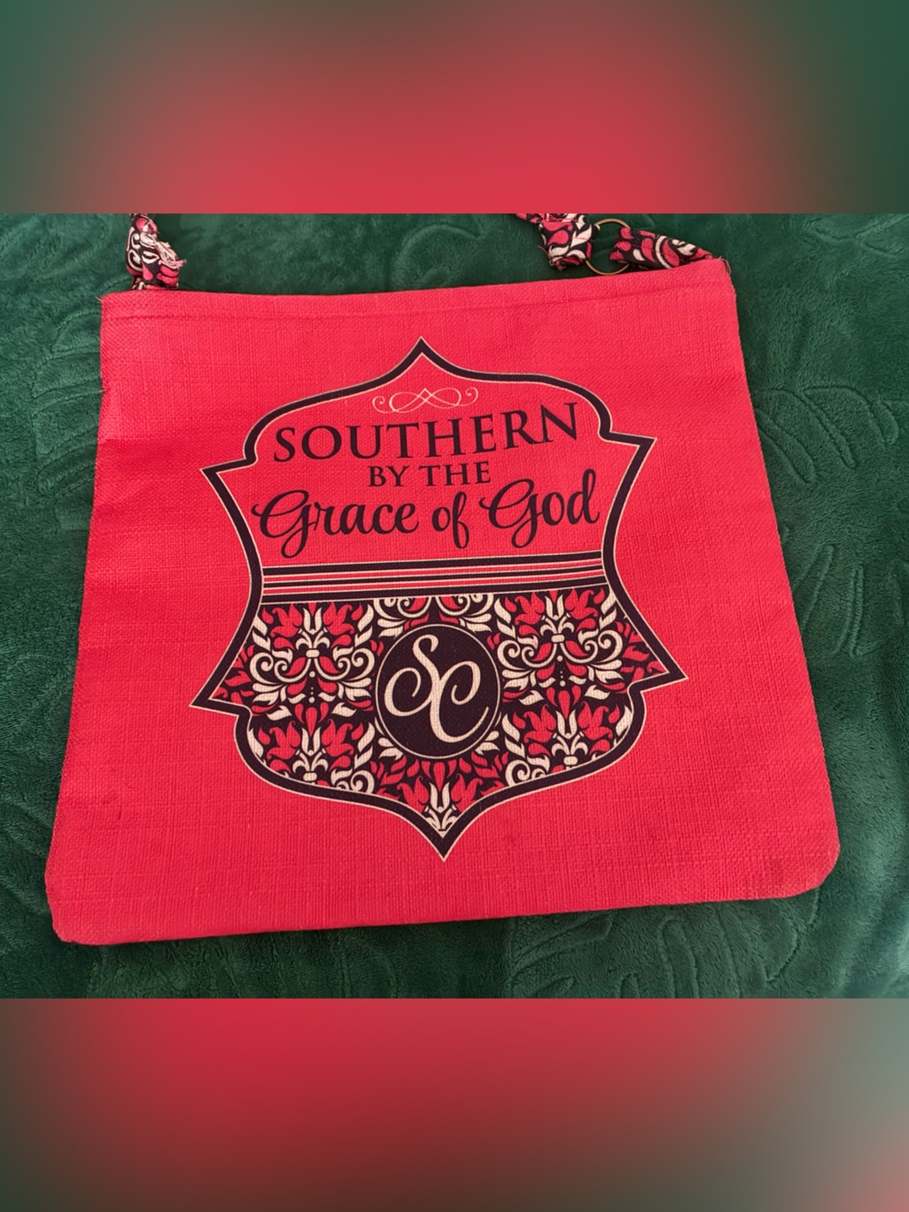Bright pink tote purse SOUTHERN BY THE GRACE OF GOD